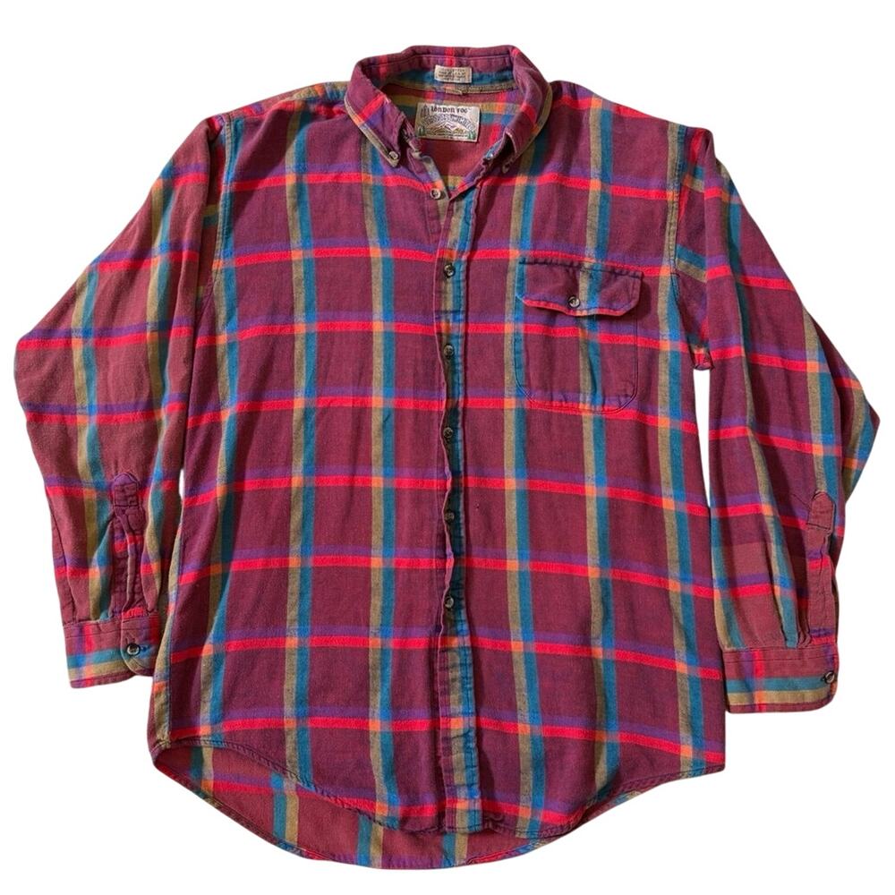 Vintage London Fog Outdoors Unlimited Plaid Flannel Shirt Made in USA Medium 90s